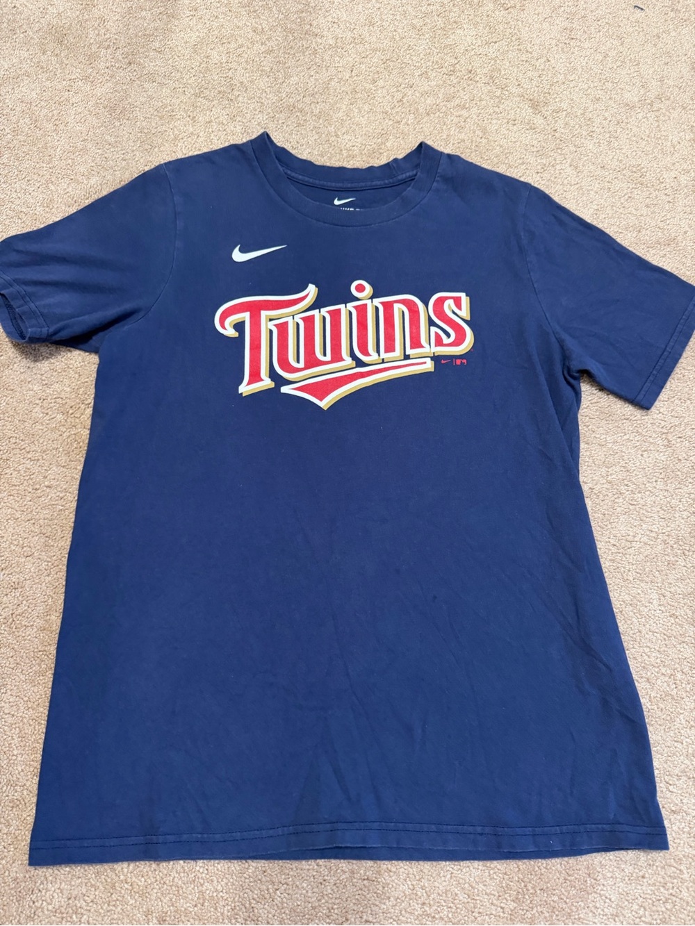 Nike BUXTON Kids Navy 'Twins' Graphic Tee with Red & Yellow Logo